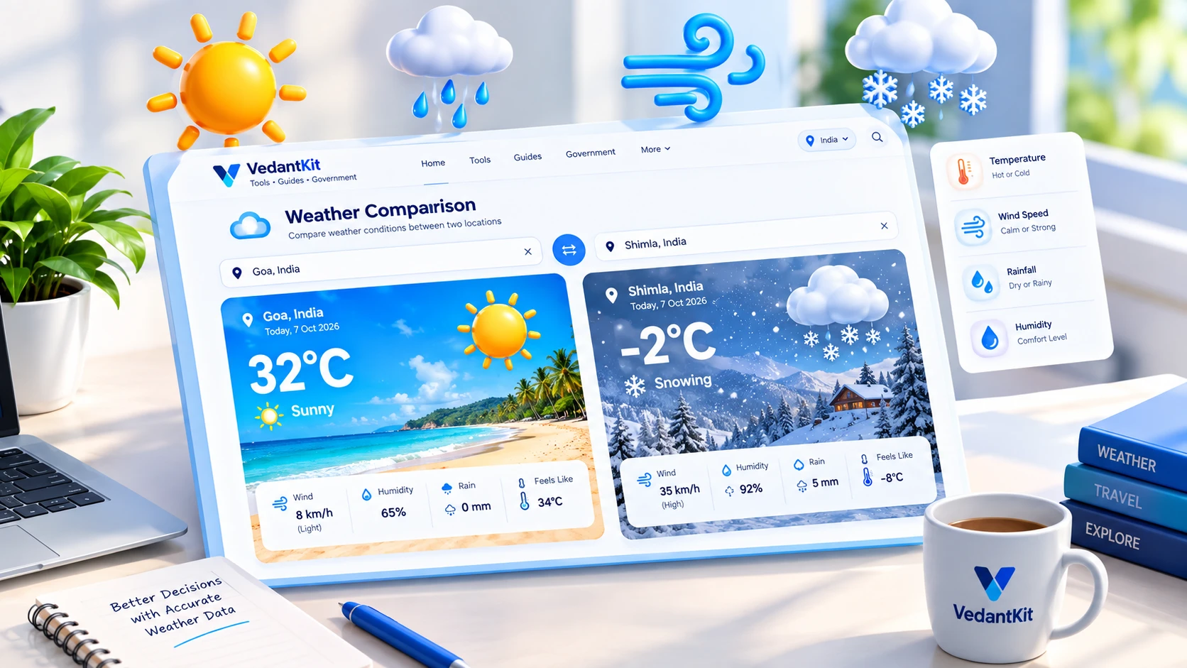 Weather Comparison Tool Interface on VedantKit